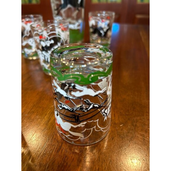 Hazel Atlas Fox Hunt Cocktail Shaker With Shot Glasses. - Picture 9 of 12